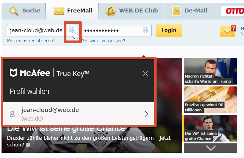 True Key Schaltfläche Formularfeld