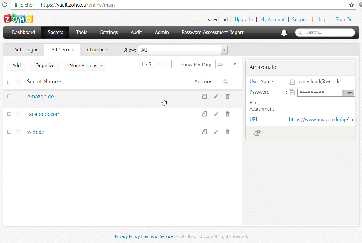 Zoho Vault All Secrets