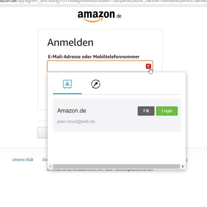 Zoho Vault Amazon anmelden