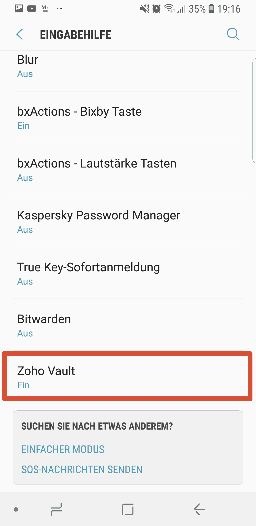 Zoho Vault App aktiviert