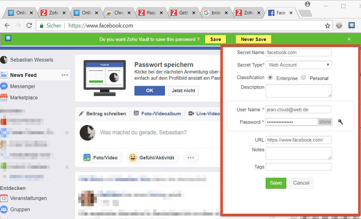 Zoho Vault automatisches speichern anpassen
