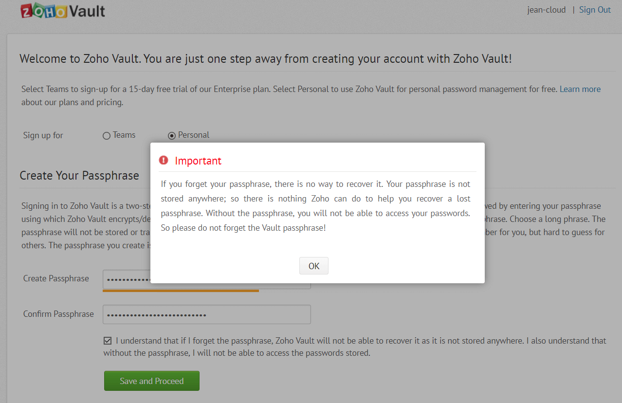 Zoho Vault Passphrase