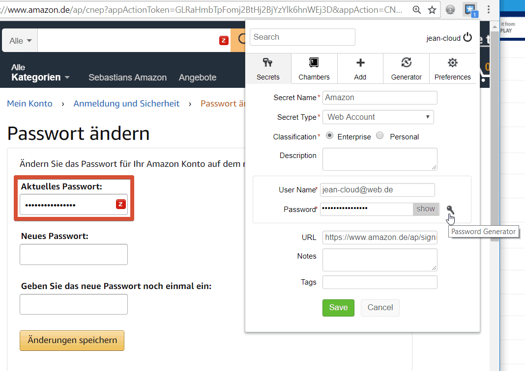 Zoho Vault Passwort aendern Amazon