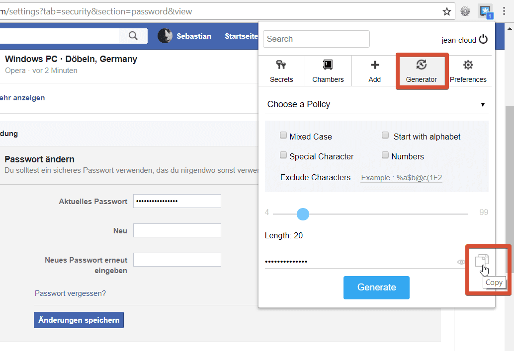 Zoho Vault Passwort generieren kopieren