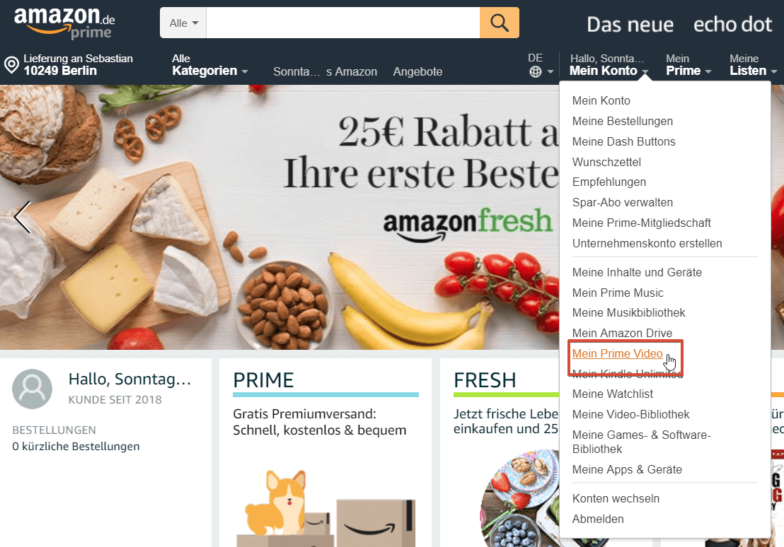 Amazon Prime Video – Menü