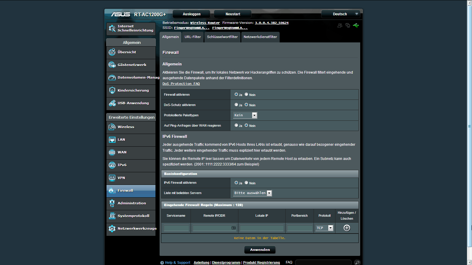 Asus RT-AC1200G Firewall