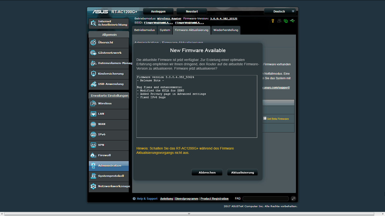 Asus RT-AC1200G Firmware Update