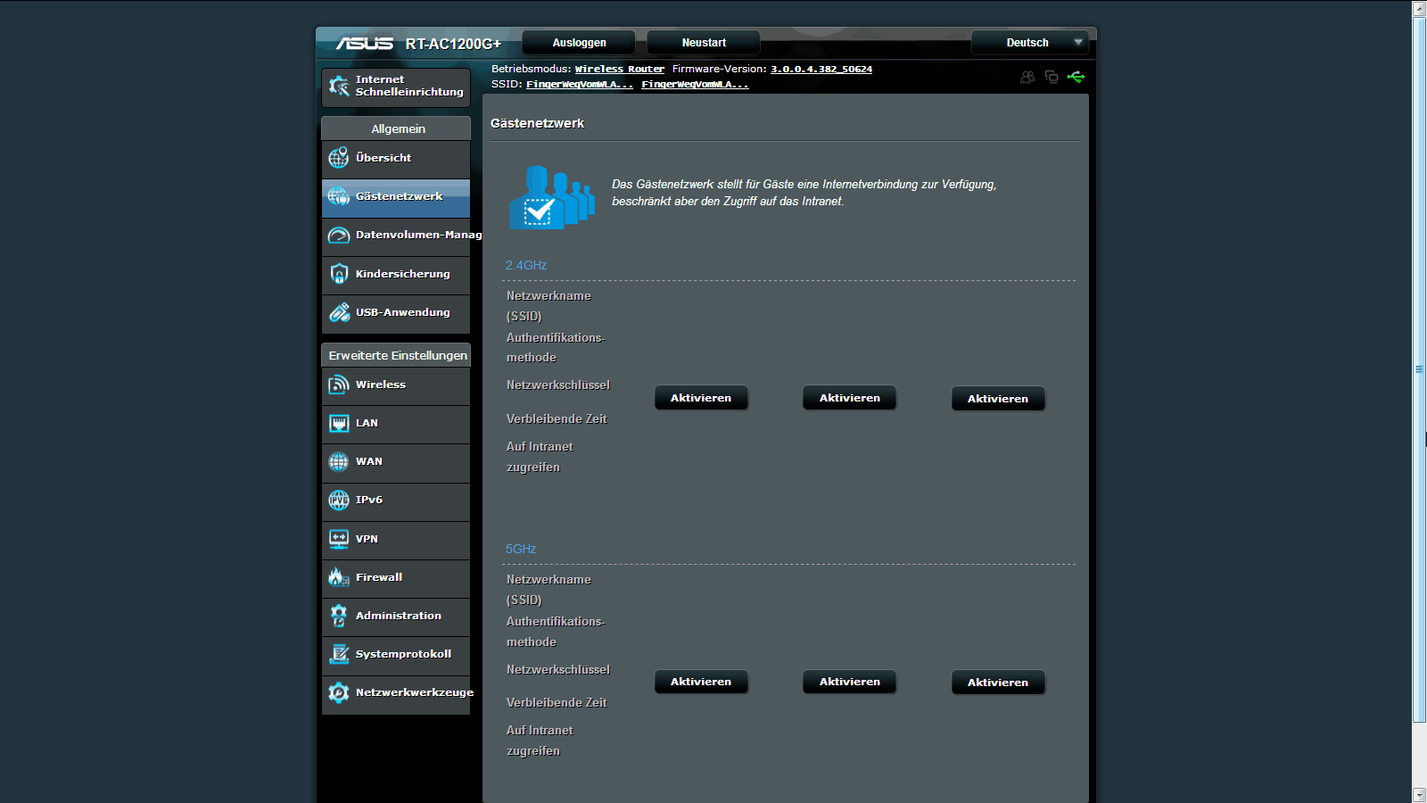 Asus RT-AC1200G Gäste Wlan