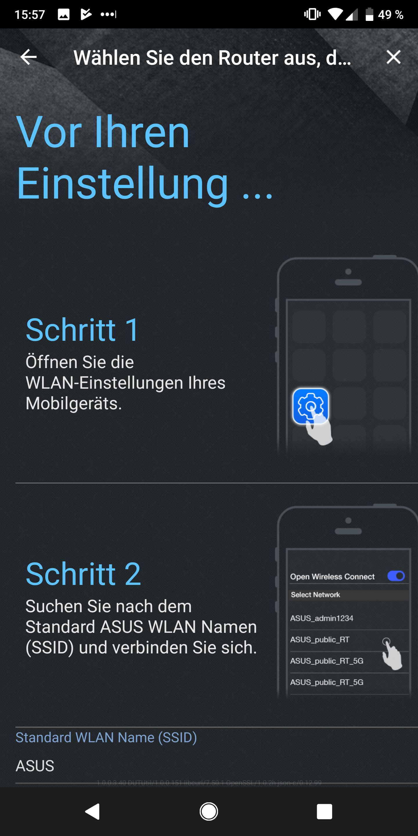 Asus RT-AC1200G Installation ueber App gescheitert