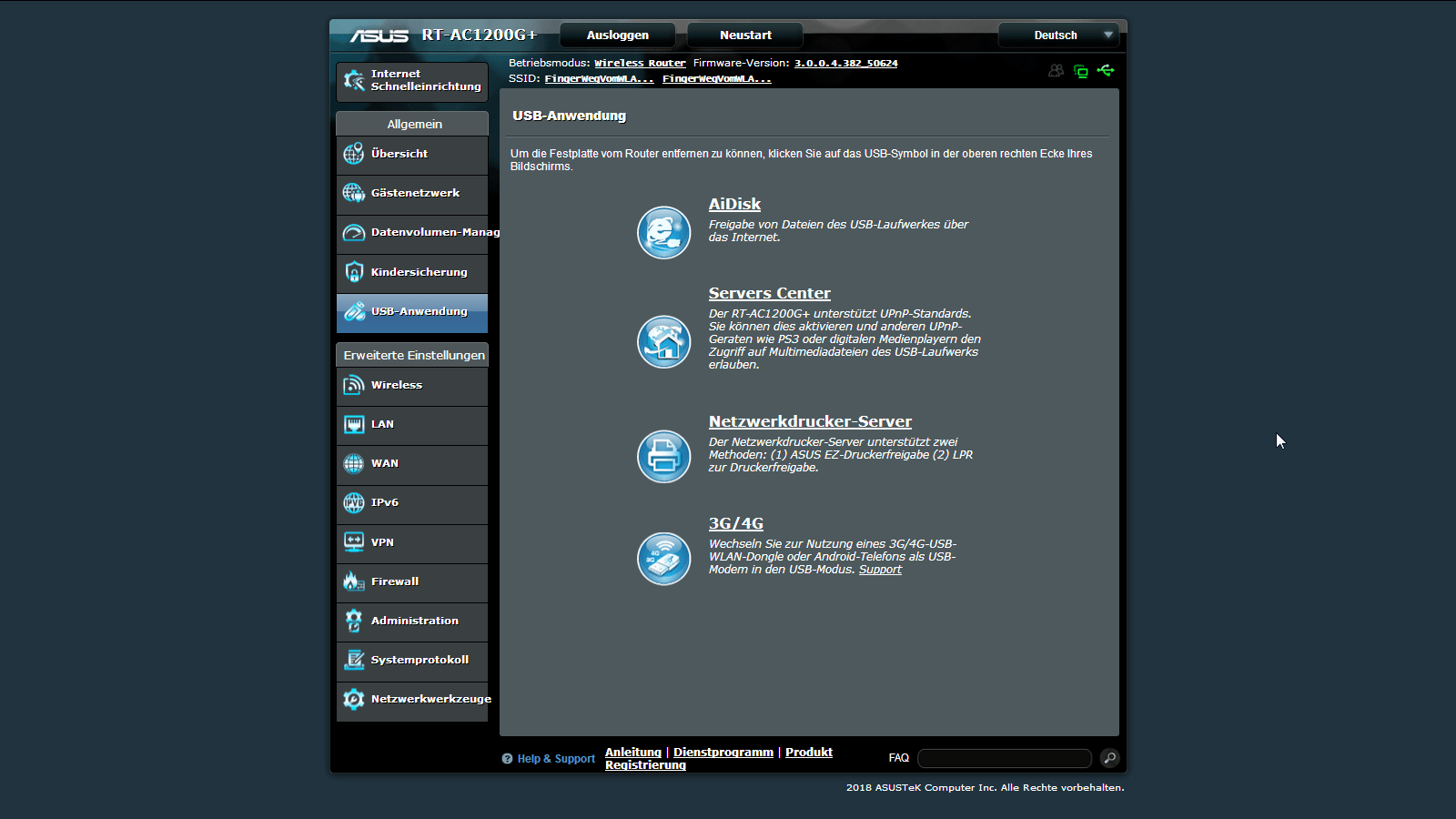 Asus RT-AC1200G USB Anschluesse