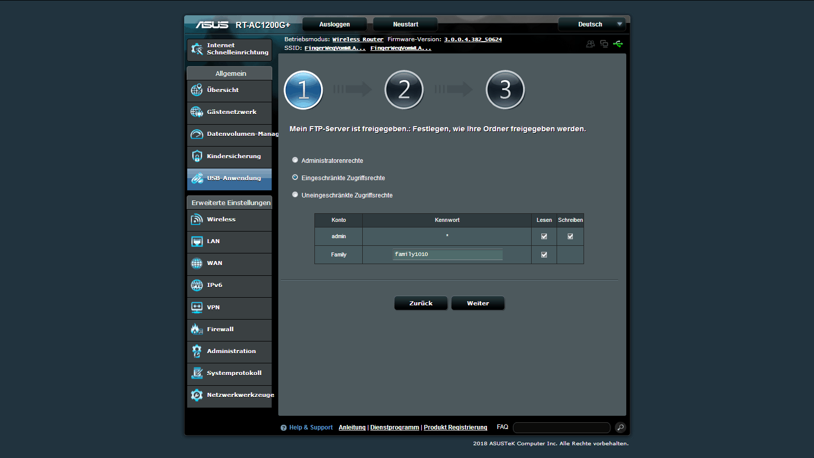 Asus RT-AC1200G USB Freigabe