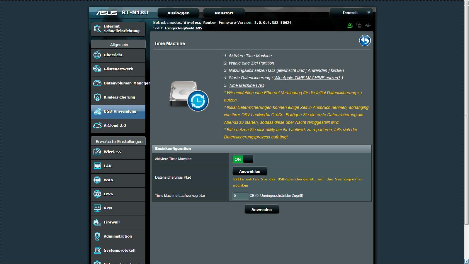 Asus RT-N18U N600 Time-Machine