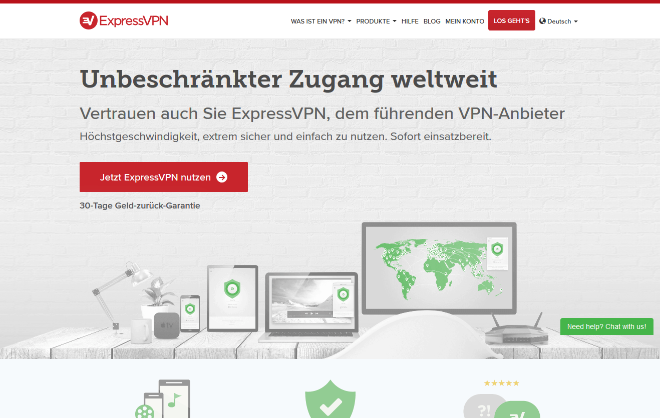 ExpressVPN Homepage, Stand Oktober 2018