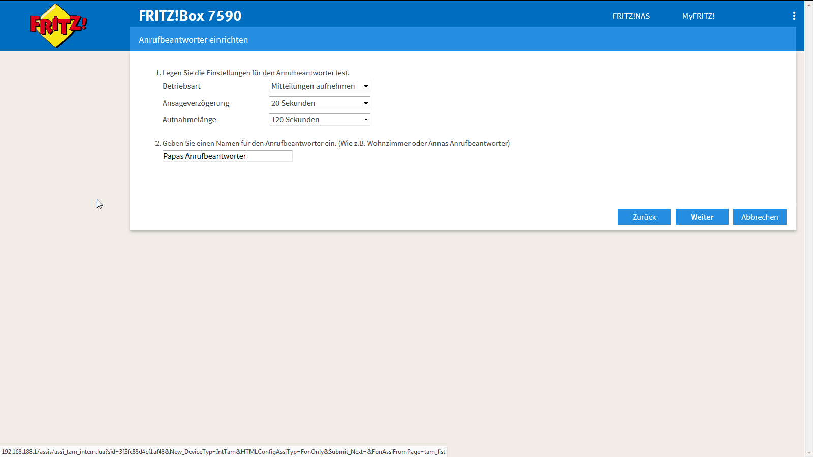 FritzBox 7590 – Anrufbeantworter