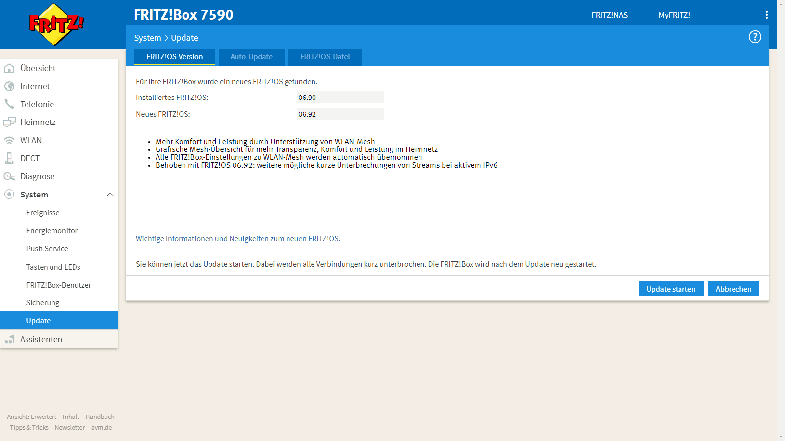 FritzBox 7590 – Update Firmware