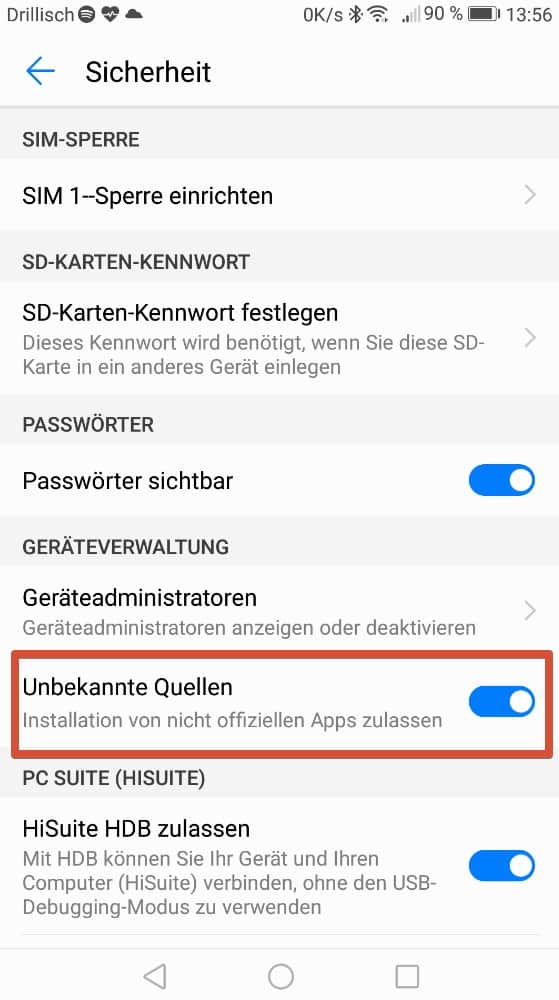 Apps aus unbekannten Quellen