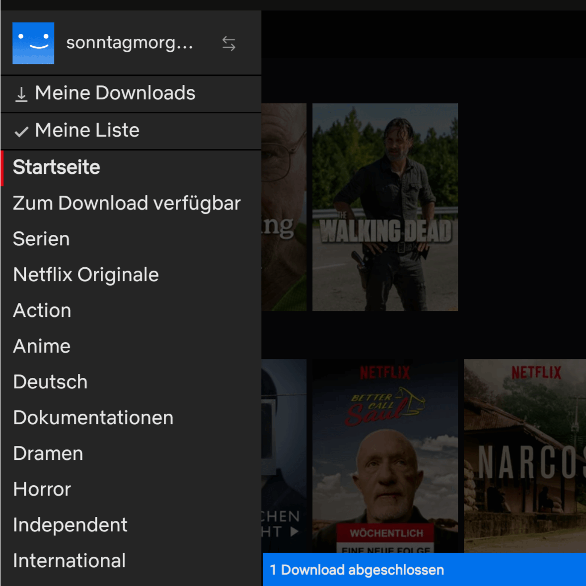 Netflix Mobil Menue