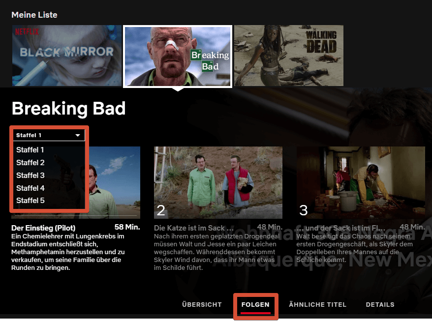 Netflix Staffel Auswahl