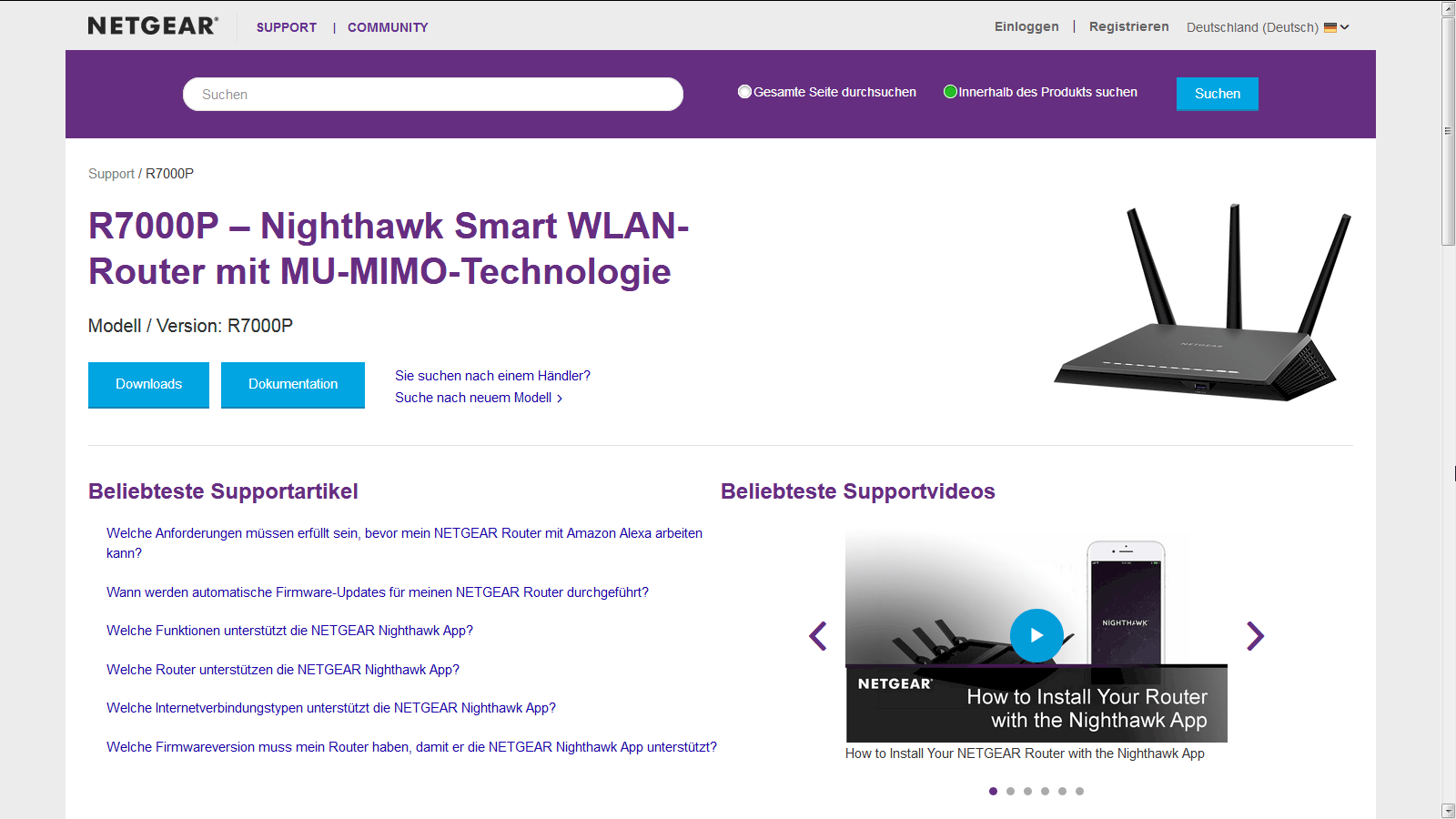 Netgear R-AC2300 Support Bereich