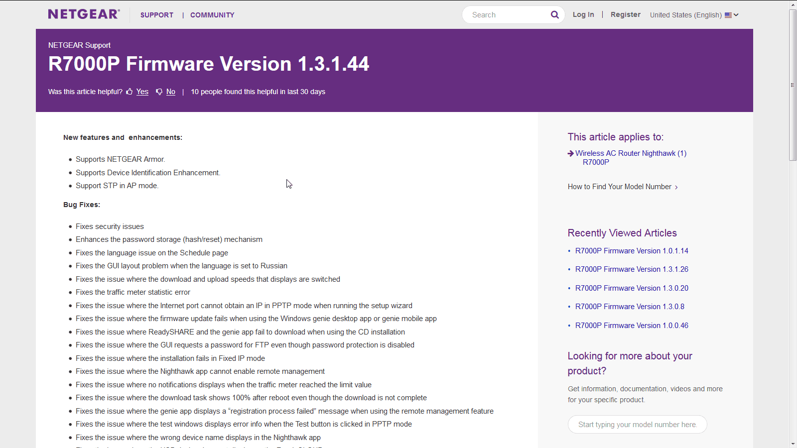 Netgear R-AC2300 Update Release Note