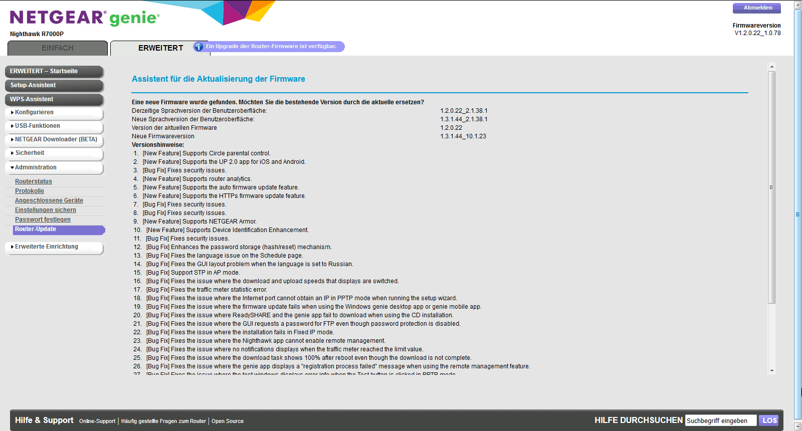 Netgear R-AC2300 Update Router