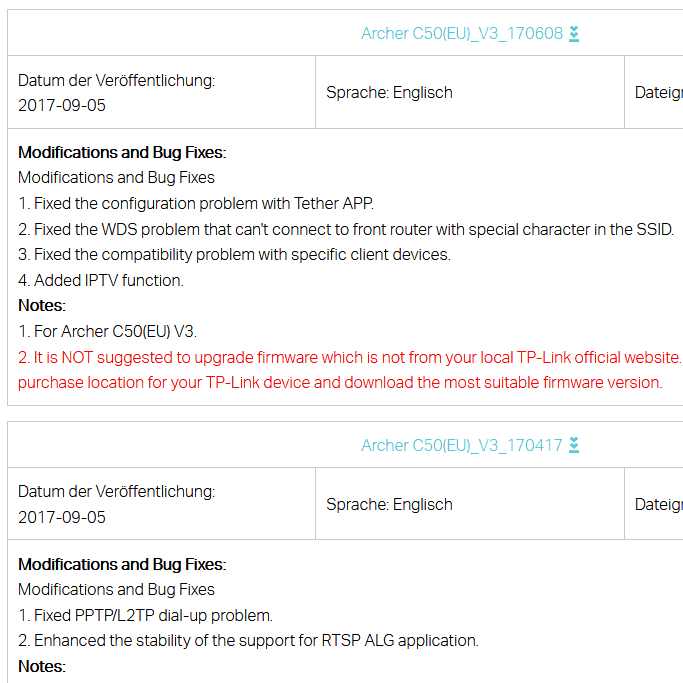 TP-Link Archer C50 – Firmware, aktueller Stand