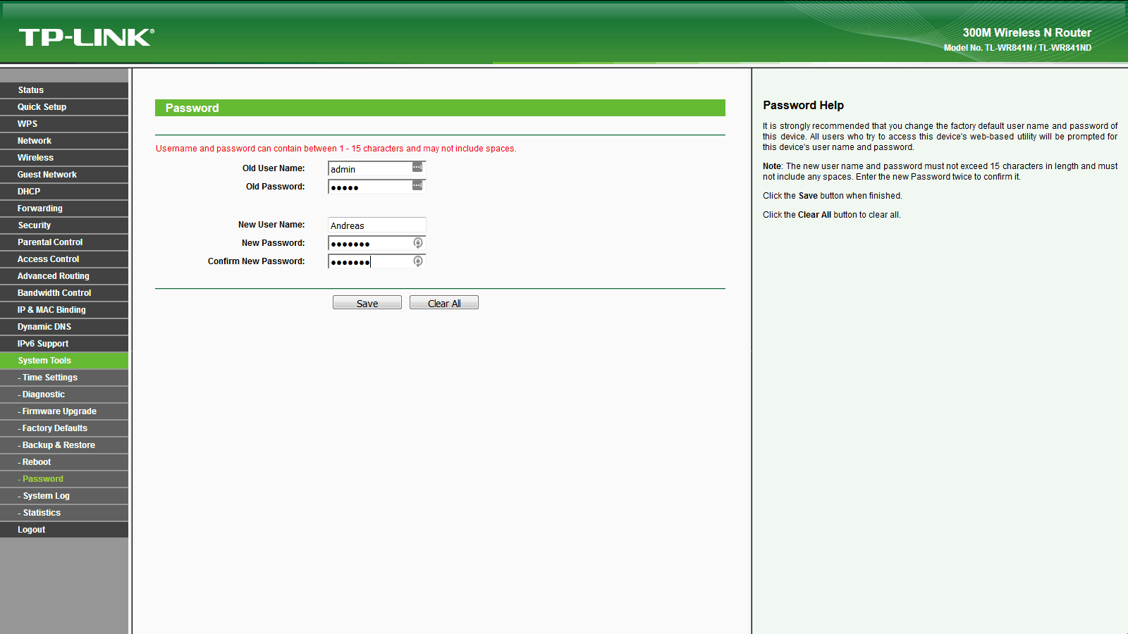 TP-Link TL-WR841N Admin ändern