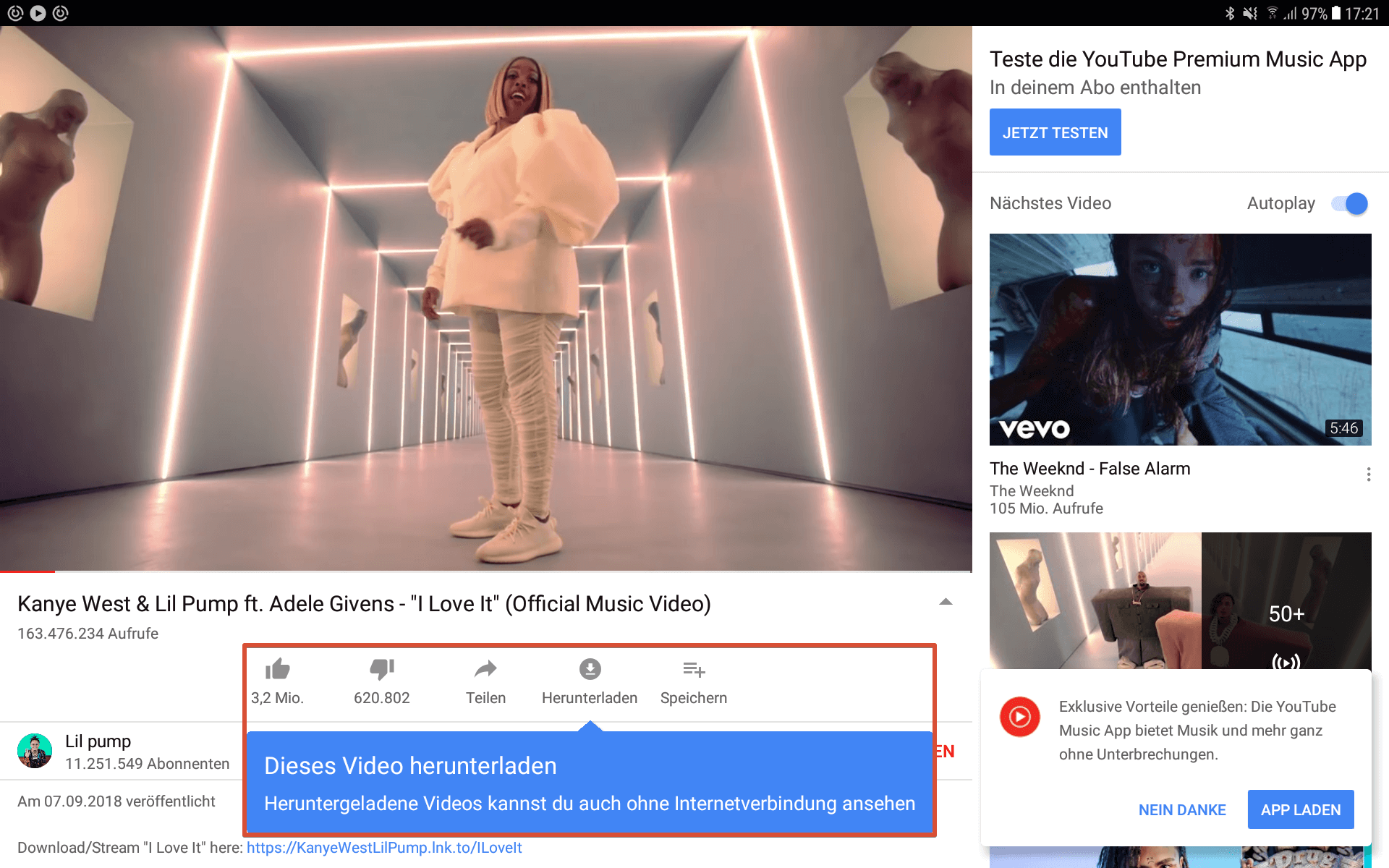 YouTube Premium Video mit App herunterladen