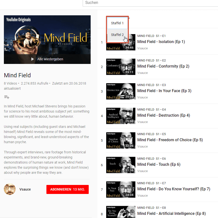 YouTube Premium Episodenliste