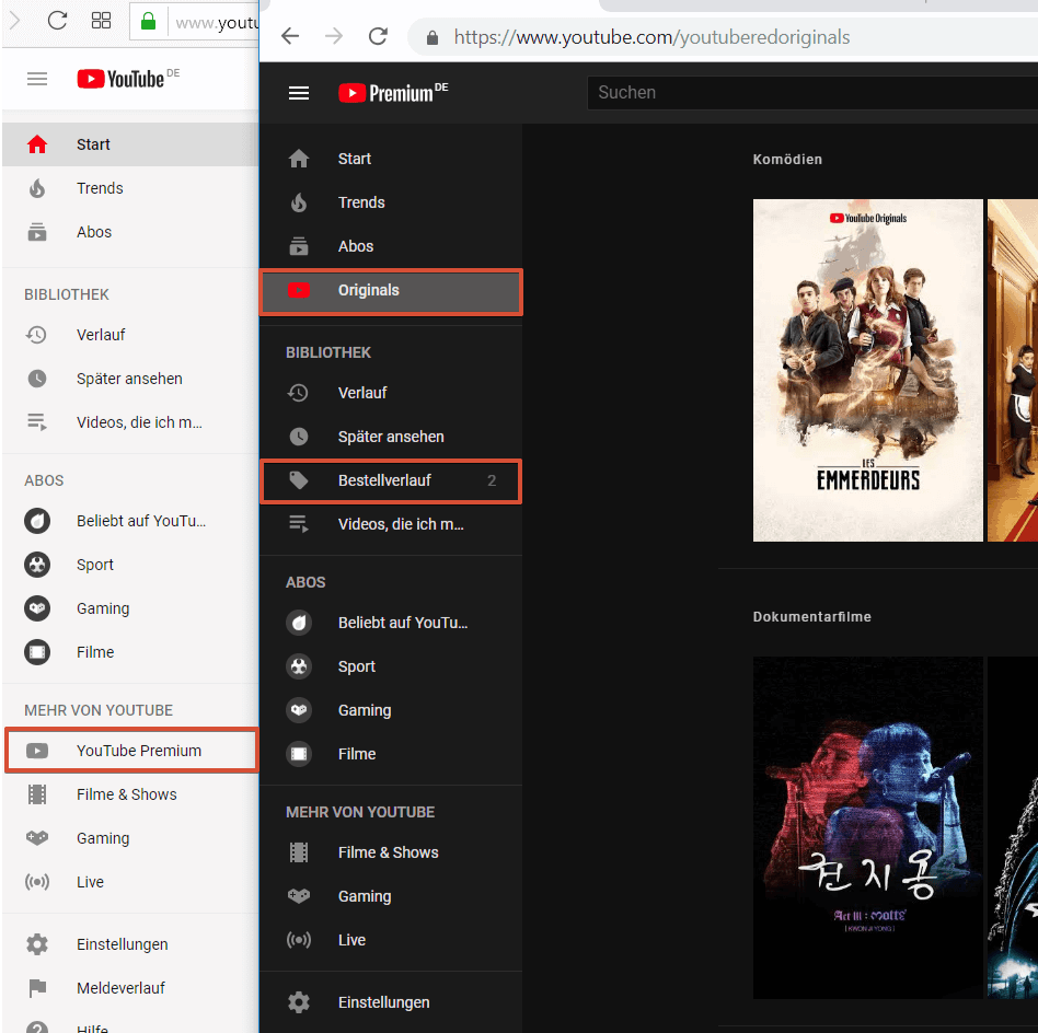 YouTube Premium Menü