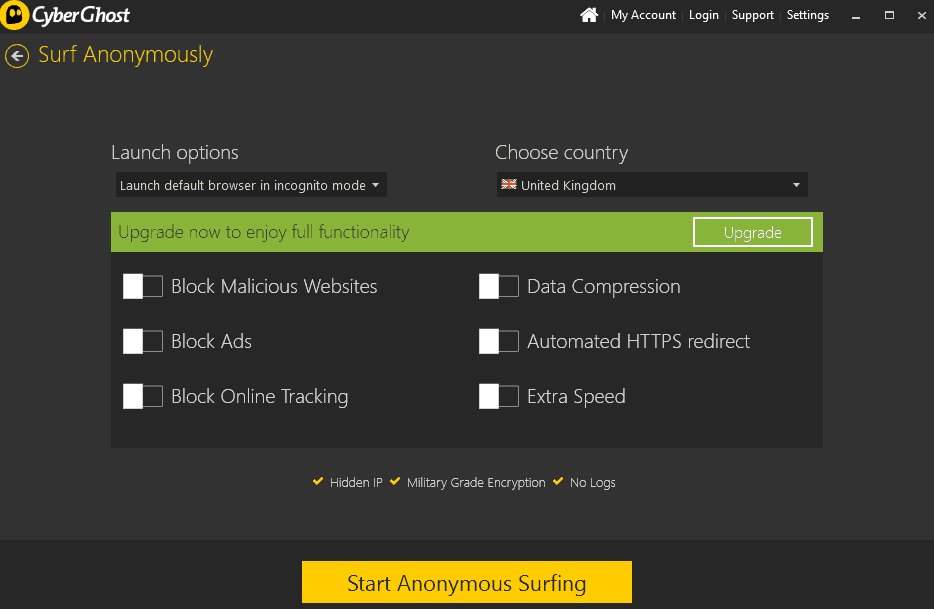VPN CyberGhost Pick Country
