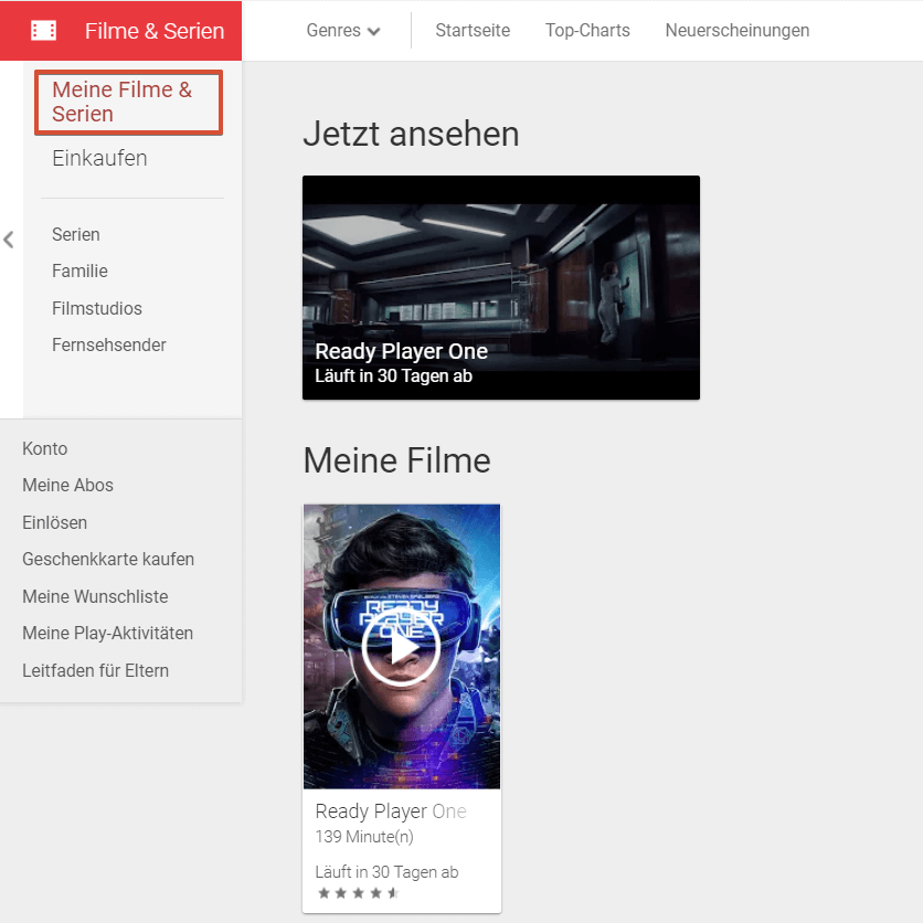 Google Play meine Filme und Serien