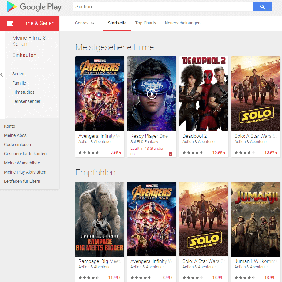 Google Play Startseite