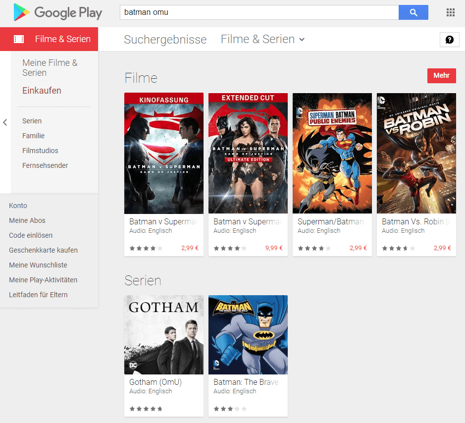Google Play Suche Titelstichwort OmU