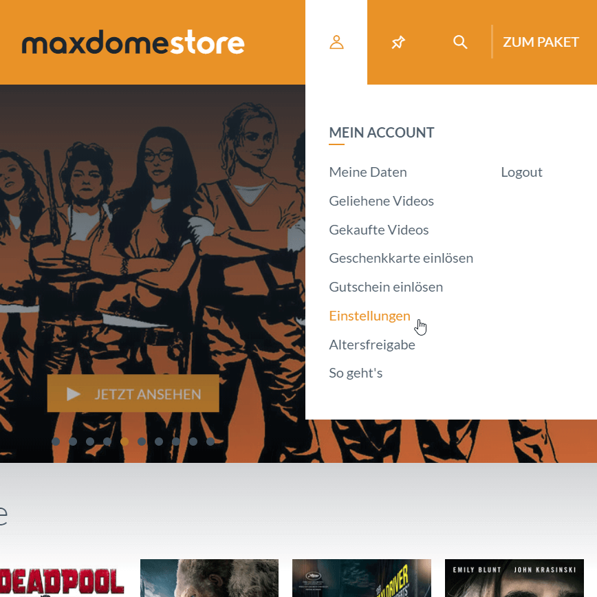 Maxdome Menue Einstellungen
