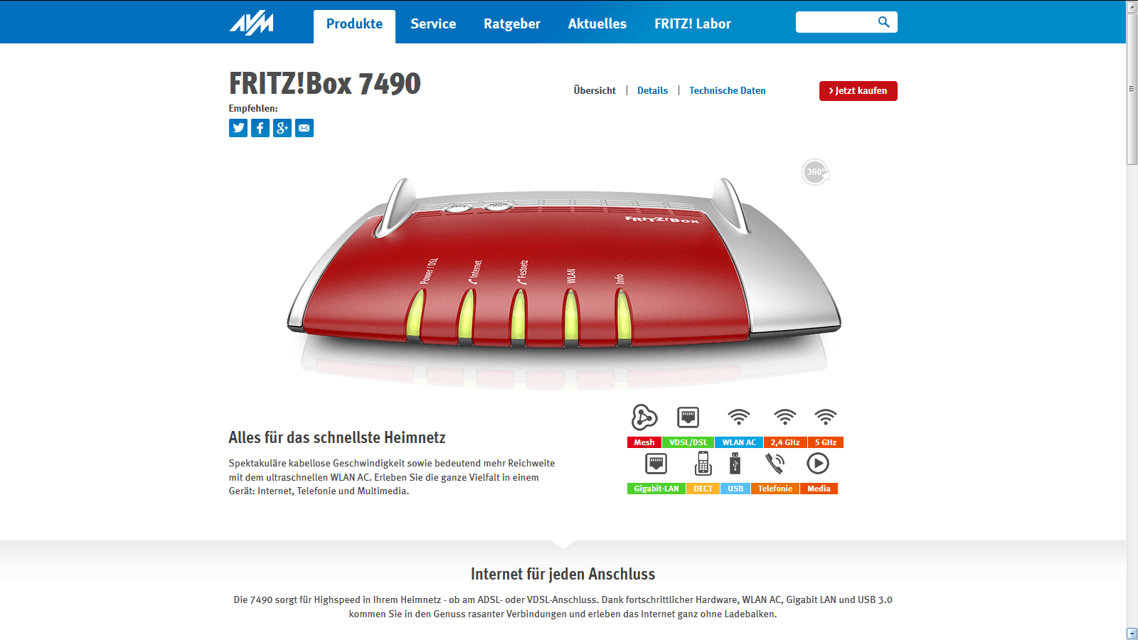 FritzBox 7490 Testsieger bestes VDSL-Modem