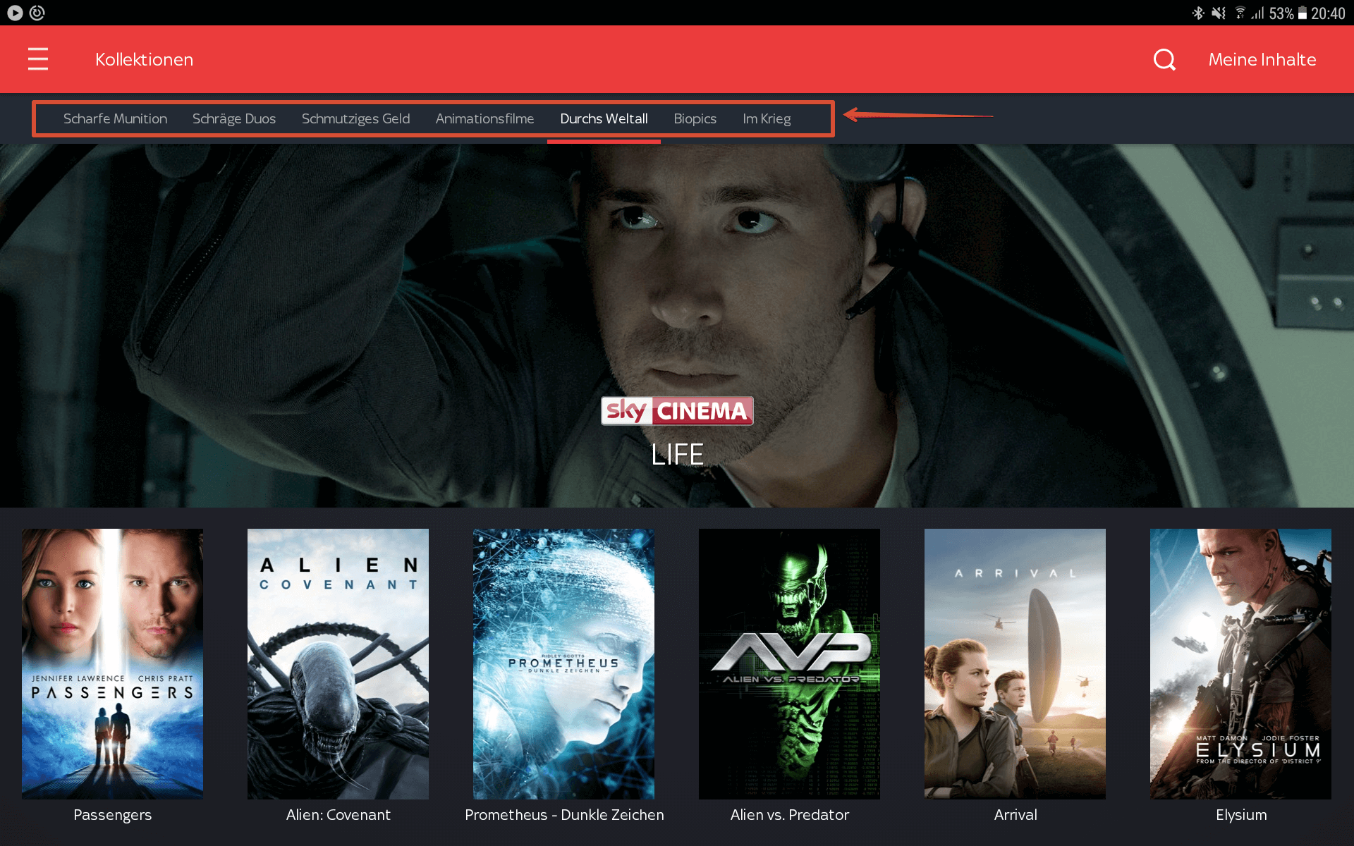 Sky Ticket App Rubriken