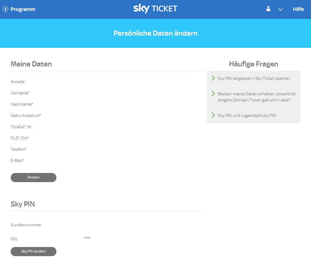Sky Ticket Daten aendern
