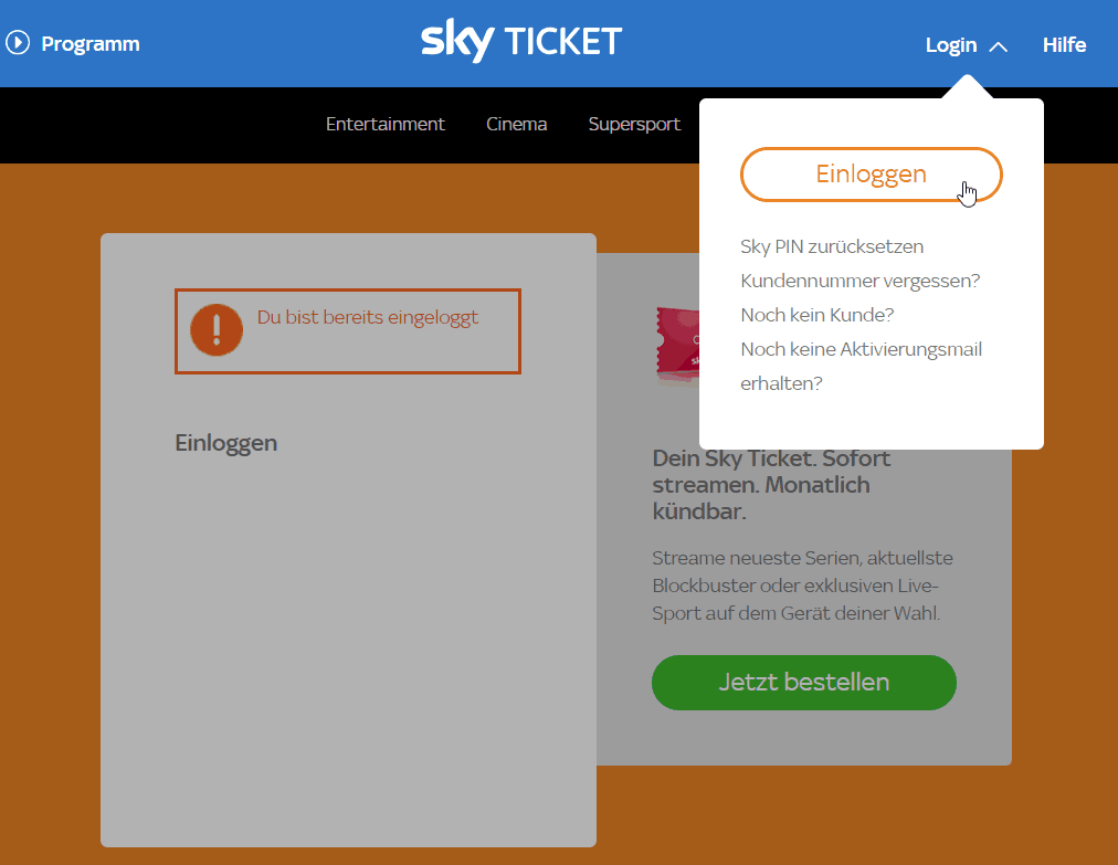 Sky Ticket Login Fehler