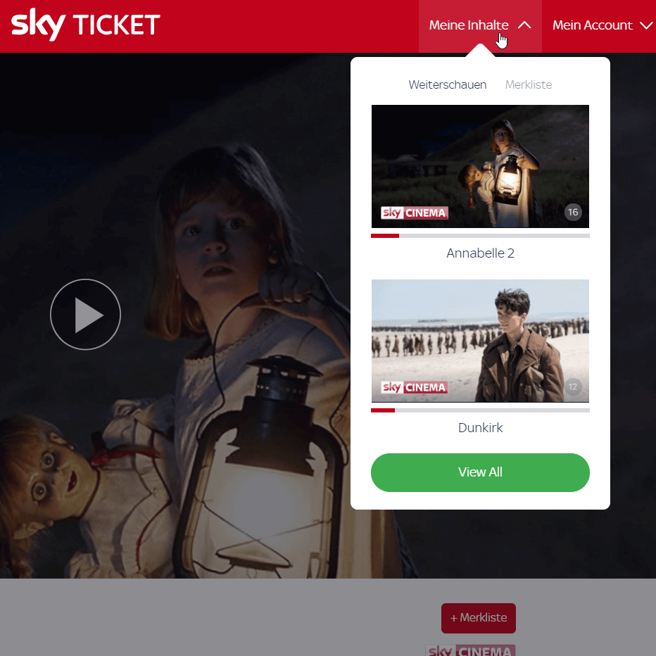 Sky Ticket meine Inhalte