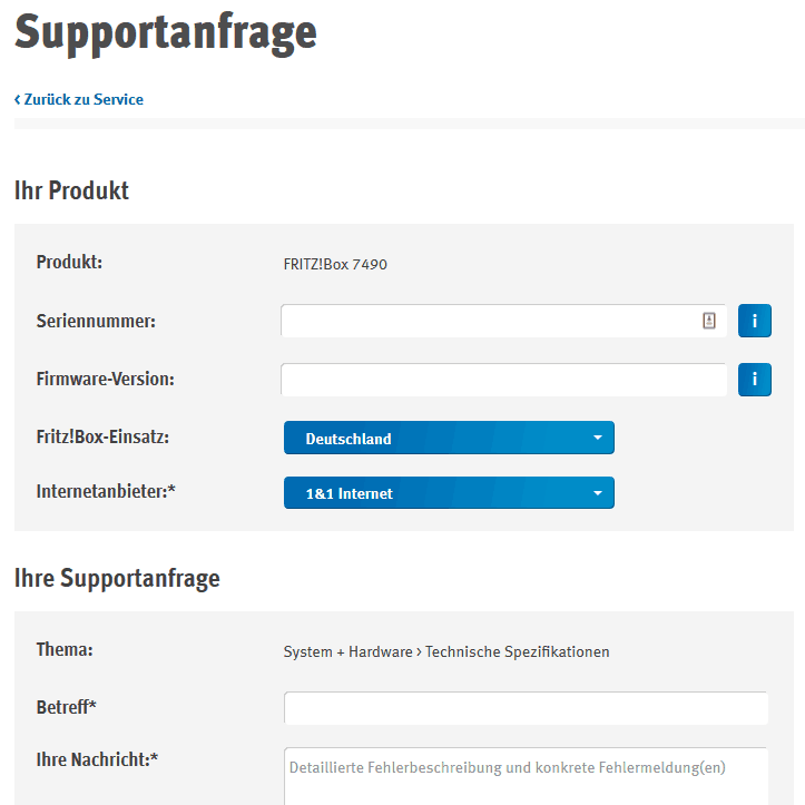 AVM Supportanfrage