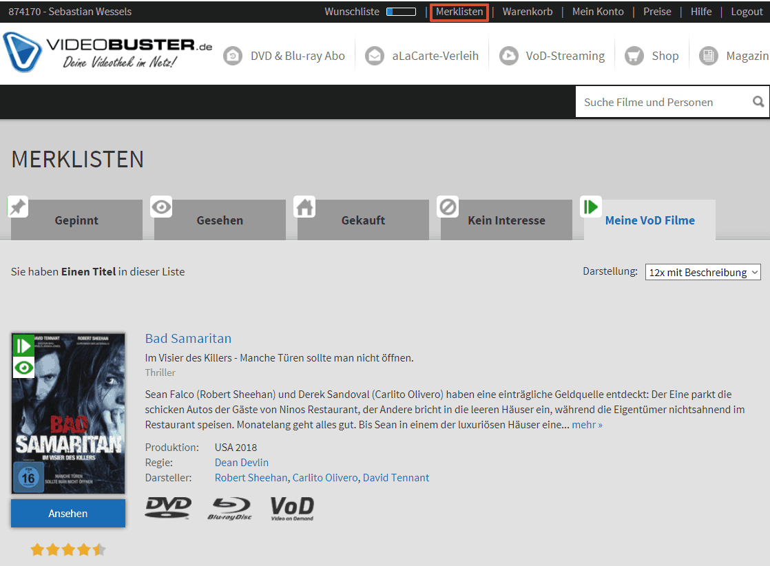 Videobuster meine vod Filme