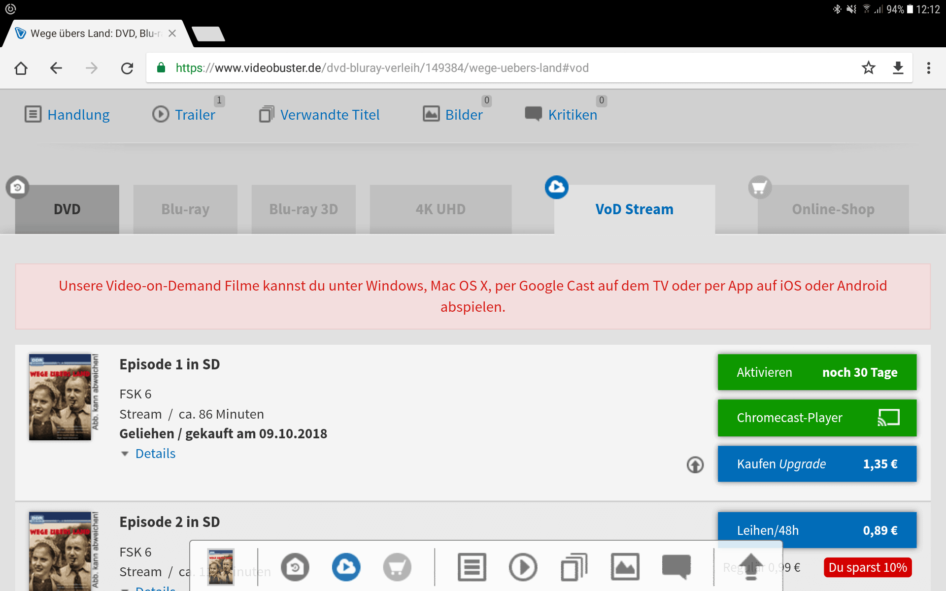 Videobuster Mobiler Browser