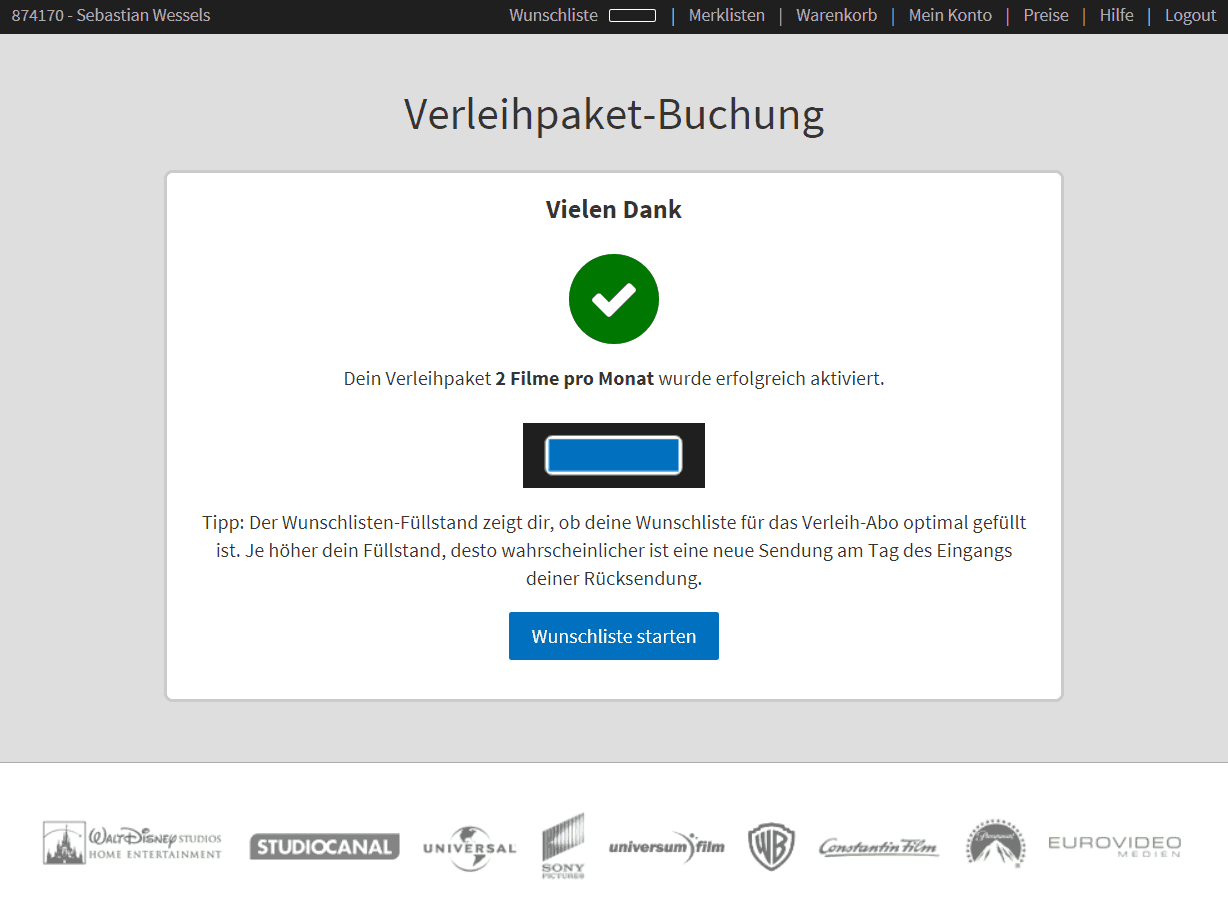 Videobuster Wunschliste starten