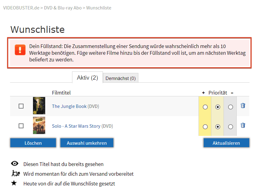 Videobuster Wunschliste