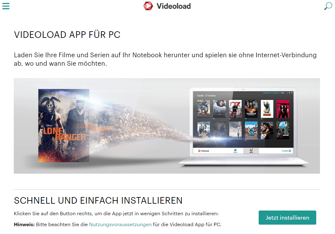 Videoload App fuer PC