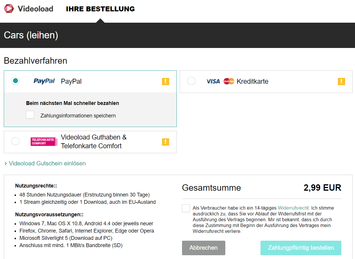 Videoload Bezahlung