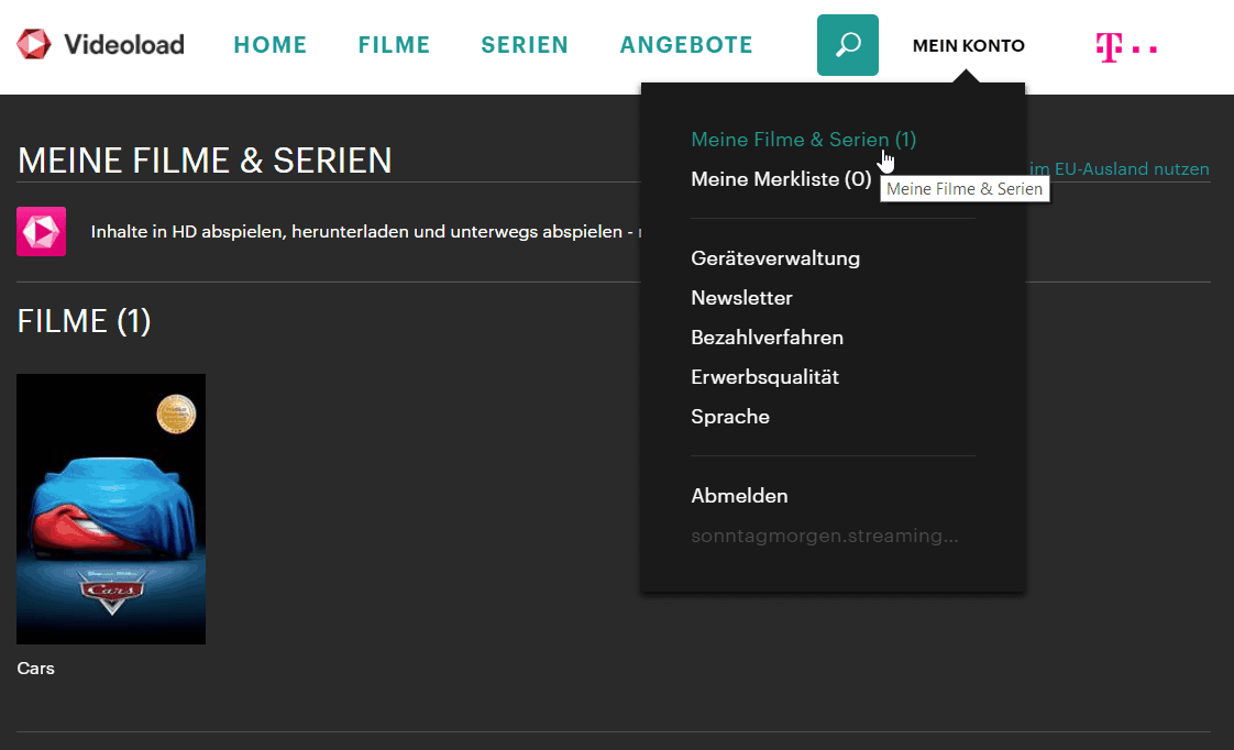 Videoload meine Filme und Serien