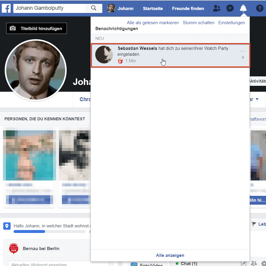 Facebook Watch Party Benachrichtigung