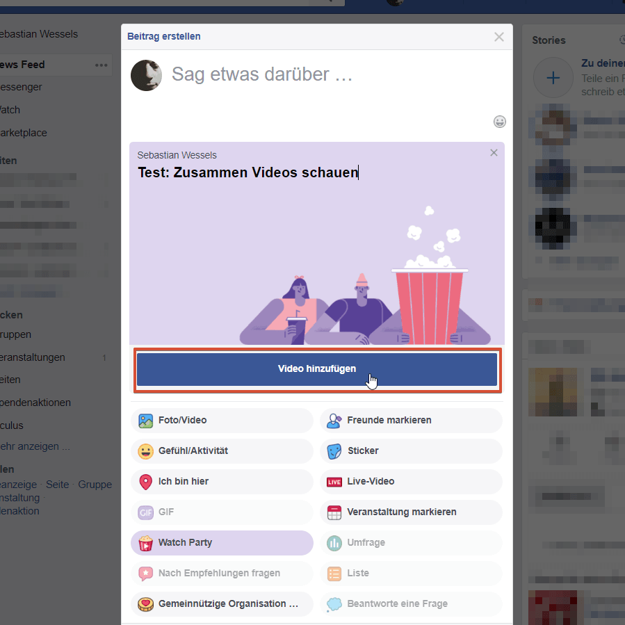 Facebook Watch Party Video hinzufuegen
